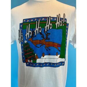 VTG USA Made NOS NWT Duffel Sportswear 100% Cotton Christmas Graphics T-Shirt S